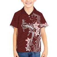 Oxblood Hawaii Family Matching Off The Shoulder Long Sleeve Dress and Hawaiian Shirt Hammerhead Shark Tattoo Curve Polynesian - Polynesian Pride