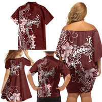 Oxblood Hawaii Family Matching Off Shoulder Short Dress and Hawaiian Shirt Hammerhead Shark Tattoo Curve Polynesian - Polynesian Pride