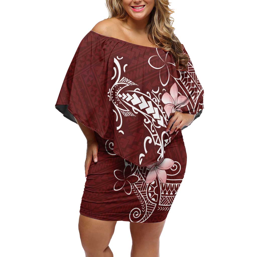 Oxblood Hawaii Family Matching Off Shoulder Short Dress and Hawaiian Shirt Hammerhead Shark Tattoo Curve Polynesian - Polynesian Pride