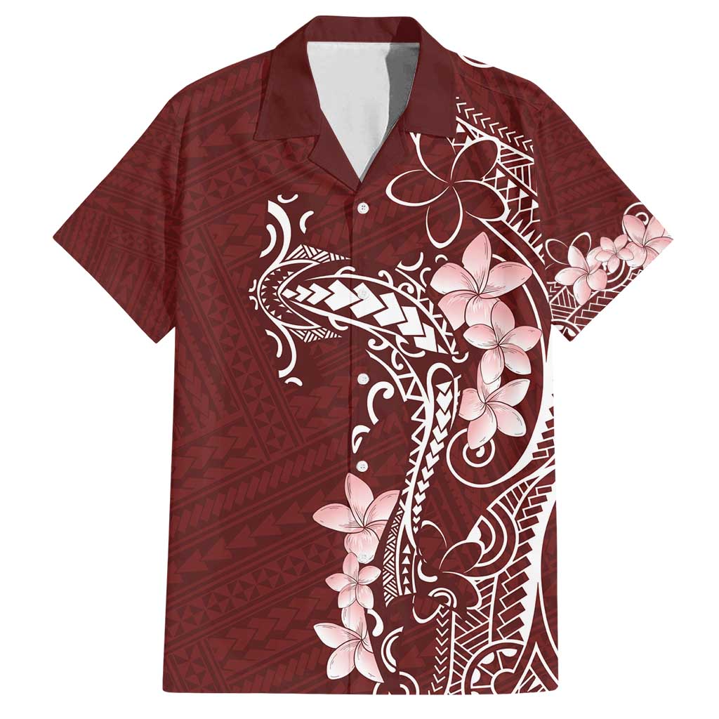 Oxblood Hawaii Family Matching Puletasi and Hawaiian Shirt Hammerhead Shark Tattoo Curve Polynesian - Polynesian Pride