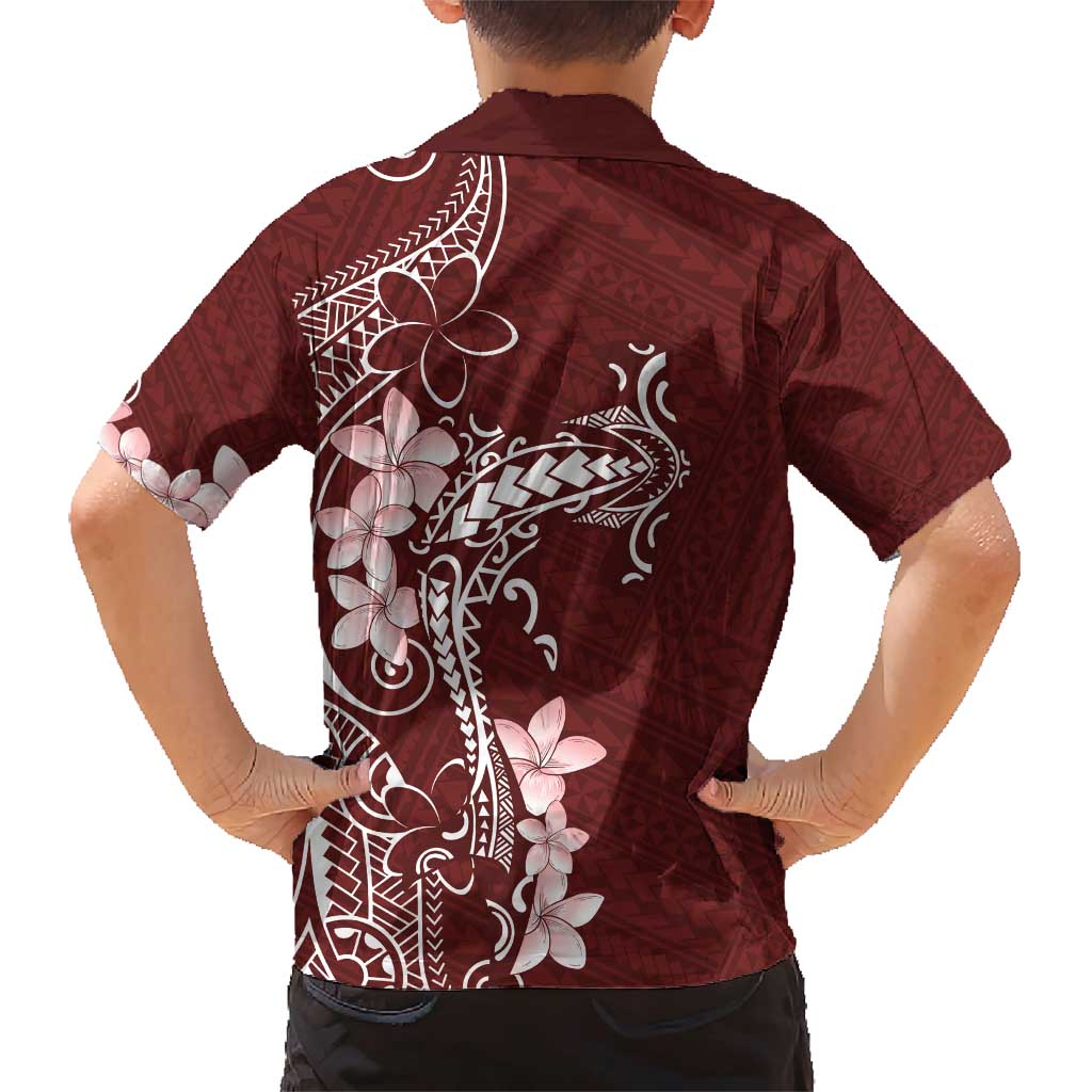 Oxblood Hawaii Family Matching Short Sleeve Bodycon Dress and Hawaiian Shirt Hammerhead Shark Tattoo Curve Polynesian - Polynesian Pride