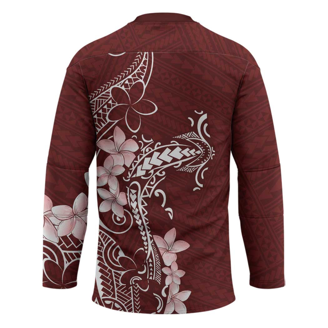 Oxblood Hawaii Hockey Jersey Hammerhead Shark Tattoo Curve Polynesian - Polynesian Pride