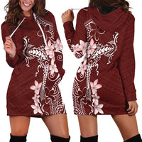 Oxblood Hawaii Hoodie Dress Hammerhead Shark Tattoo Curve Polynesian - Polynesian Pride
