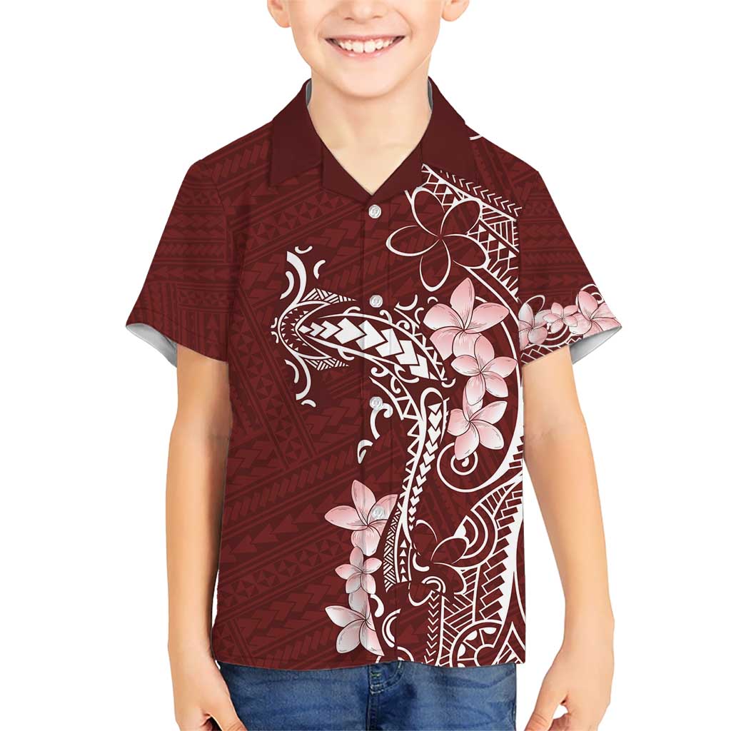 Oxblood Hawaii Kid Hawaiian Shirt Hammerhead Shark Tattoo Curve Polynesian - Polynesian Pride