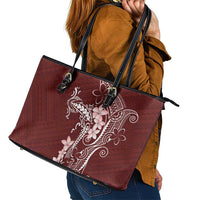Oxblood Hawaii Leather Tote Bag Hammerhead Shark Tattoo Curve Polynesian - Polynesian Pride
