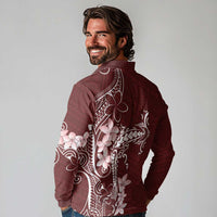 Oxblood Hawaii Long Sleeve Polo Shirt Hammerhead Shark Tattoo Curve Polynesian - Polynesian Pride