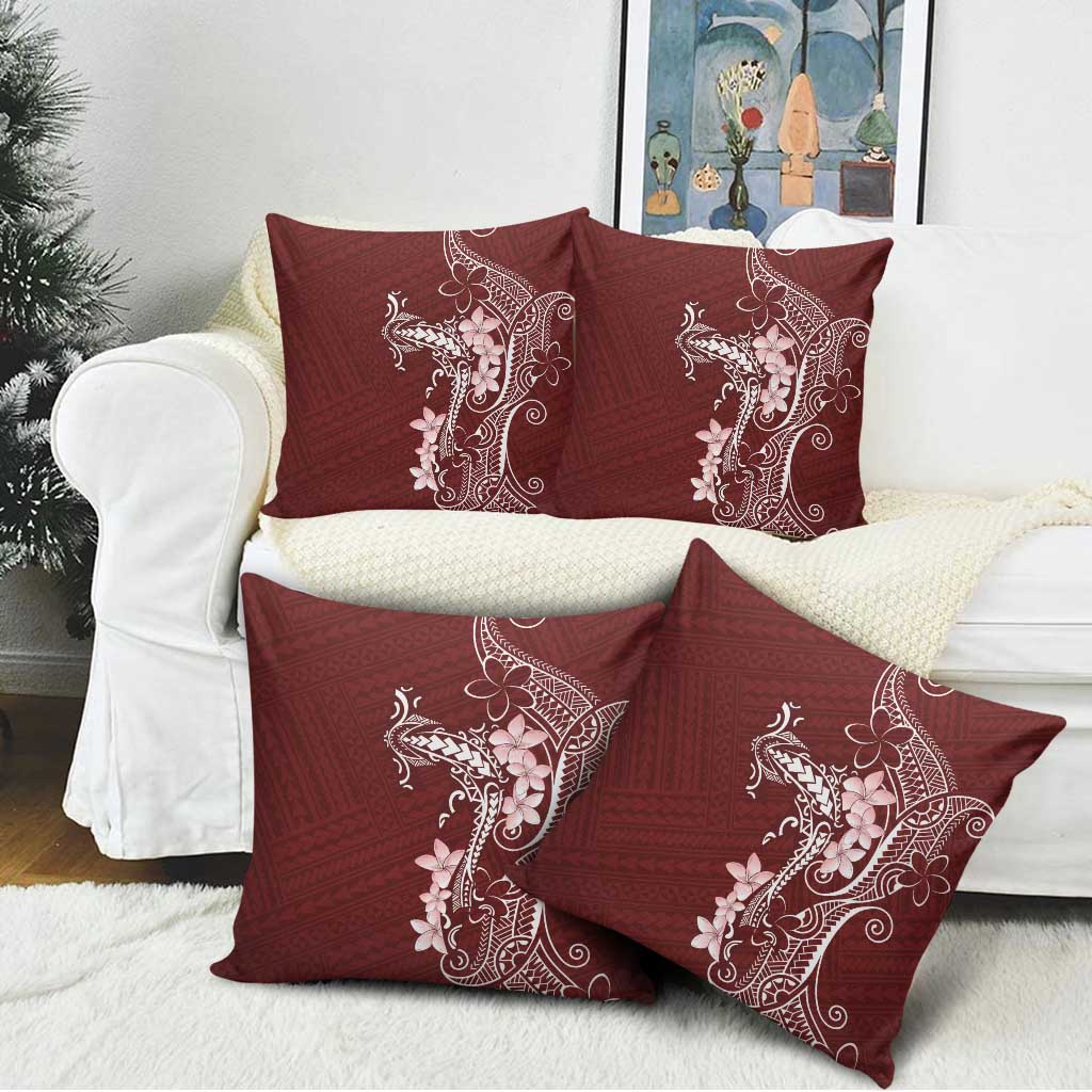 Oxblood Hawaii Pillow Cover Hammerhead Shark Tattoo Curve Polynesian - Polynesian Pride