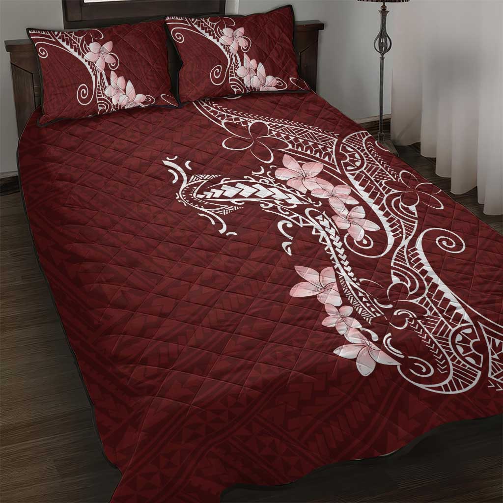 Oxblood Hawaii Quilt Bed Set Hammerhead Shark Tattoo Curve Polynesian - Polynesian Pride