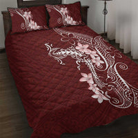 Oxblood Hawaii Quilt Bed Set Hammerhead Shark Tattoo Curve Polynesian - Polynesian Pride