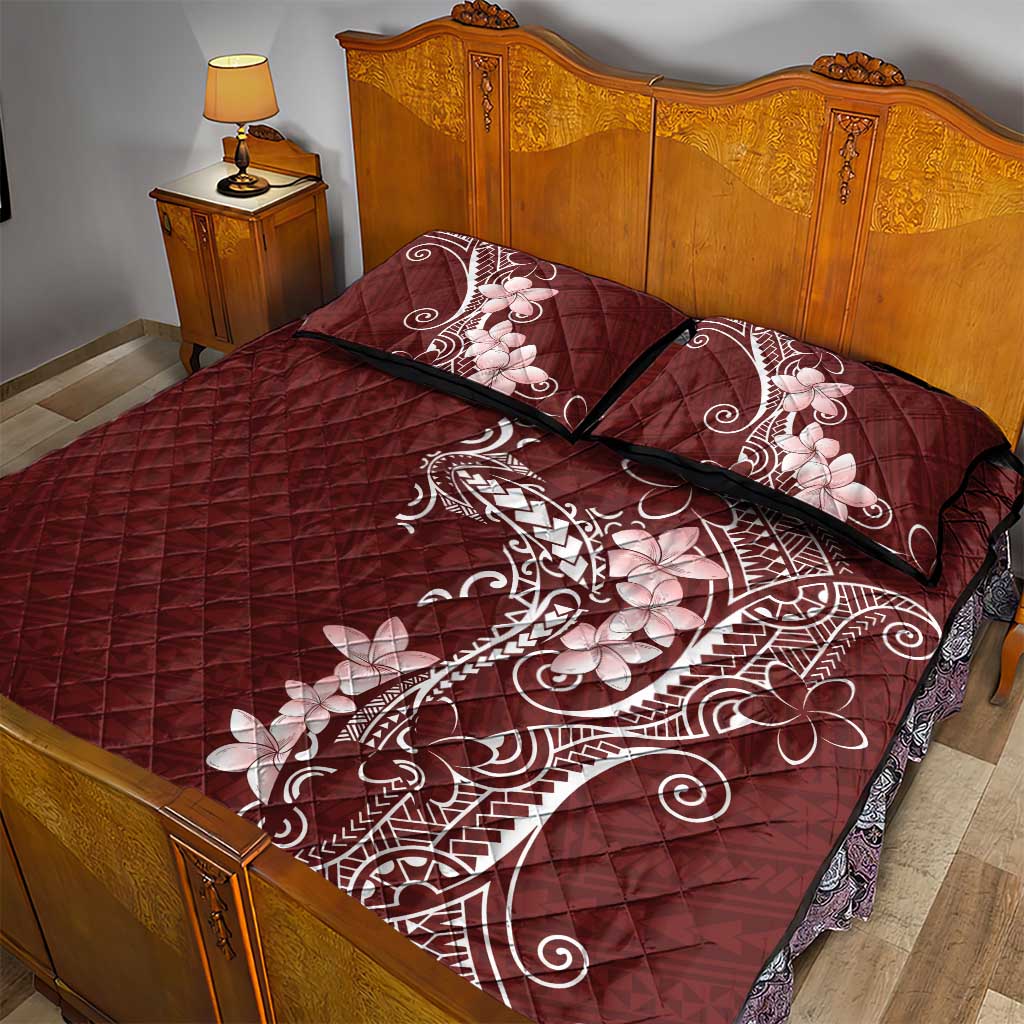 Oxblood Hawaii Quilt Bed Set Hammerhead Shark Tattoo Curve Polynesian - Polynesian Pride