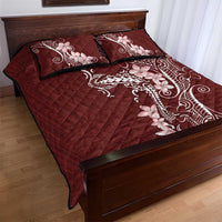 Oxblood Hawaii Quilt Bed Set Hammerhead Shark Tattoo Curve Polynesian - Polynesian Pride