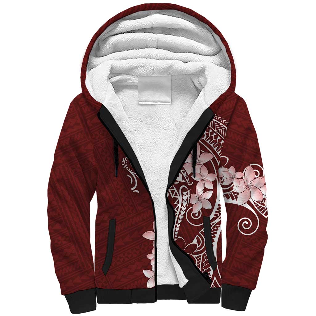 Oxblood Hawaii Sherpa Hoodie Hammerhead Shark Tattoo Curve Polynesian - Polynesian Pride