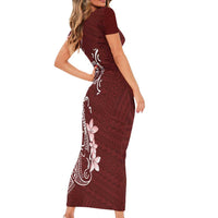 Oxblood Hawaii Short Sleeve Bodycon Dress Hammerhead Shark Tattoo Curve Polynesian - Polynesian Pride