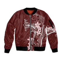 Oxblood Hawaii Sleeve Zip Bomber Jacket Hammerhead Shark Tattoo Curve Polynesian - Polynesian Pride