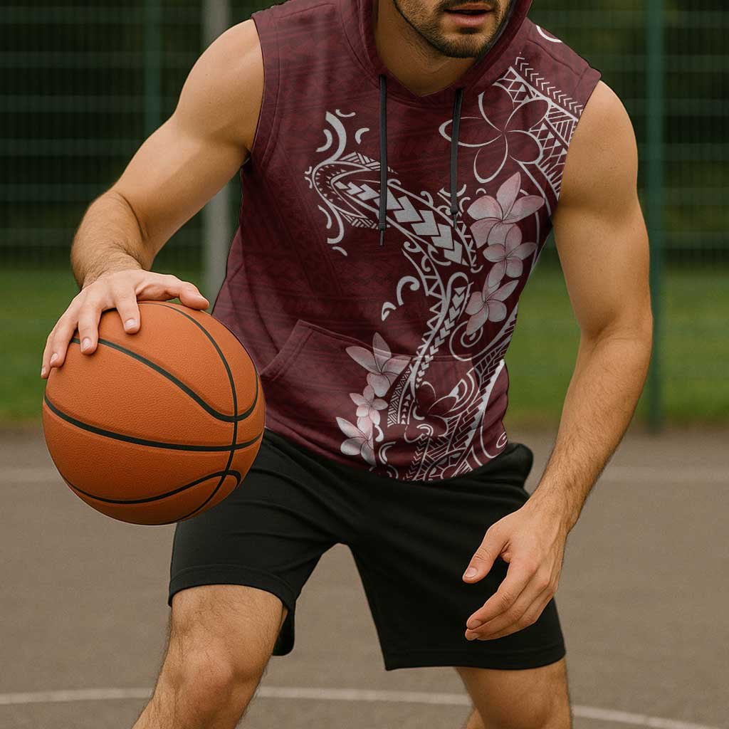 Oxblood Hawaii Sleeveless Hoodie Hammerhead Shark Tattoo Curve Polynesian - Polynesian Pride