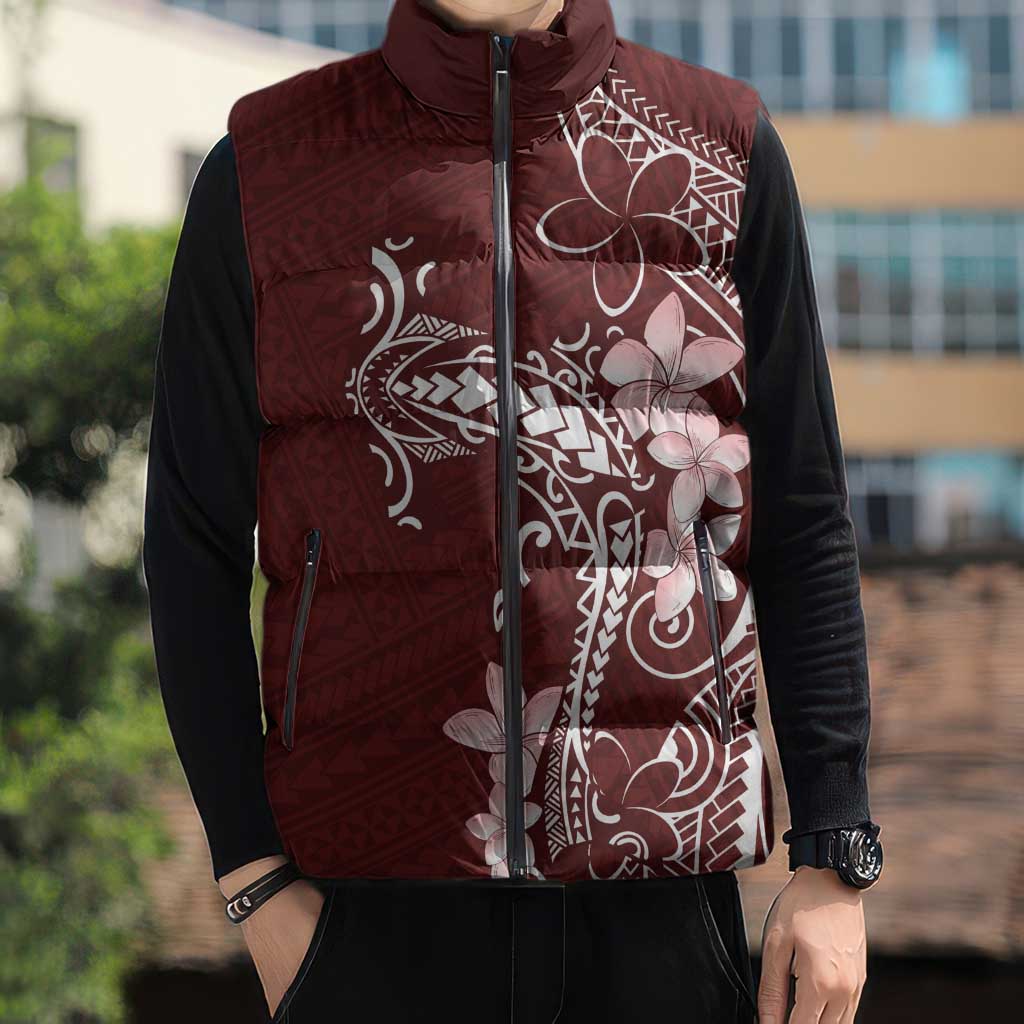 Oxblood Hawaii Sleeveless Puffer Jacket Hammerhead Shark Tattoo Curve Polynesian - Polynesian Pride