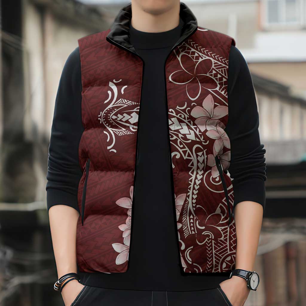 Oxblood Hawaii Sleeveless Puffer Jacket Hammerhead Shark Tattoo Curve Polynesian - Polynesian Pride