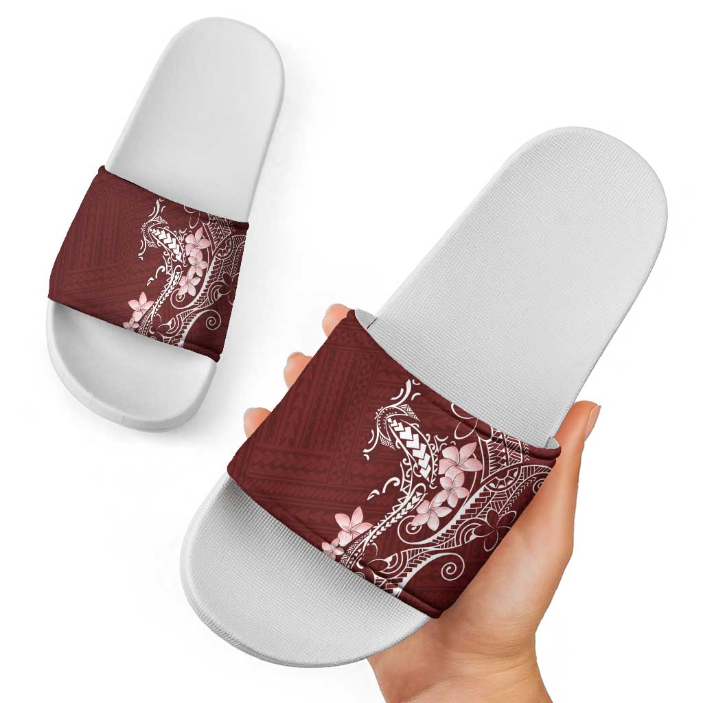 Oxblood Hawaii Slide Sandals Hammerhead Shark Tattoo Curve Polynesian - Polynesian Pride