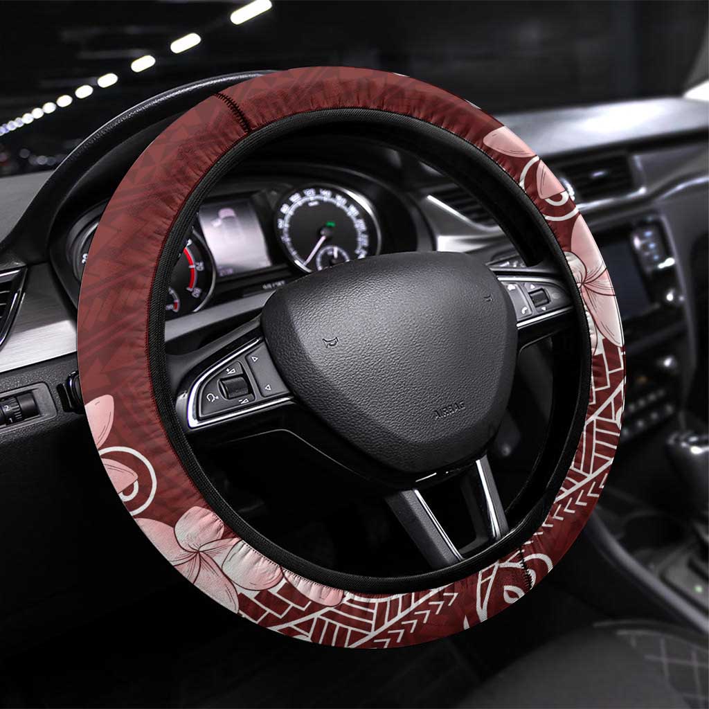 Oxblood Hawaii Steering Wheel Cover Hammerhead Shark Tattoo Curve Polynesian - Polynesian Pride