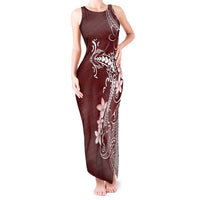 Oxblood Hawaii Tank Maxi Dress Hammerhead Shark Tattoo Curve Polynesian - Polynesian Pride