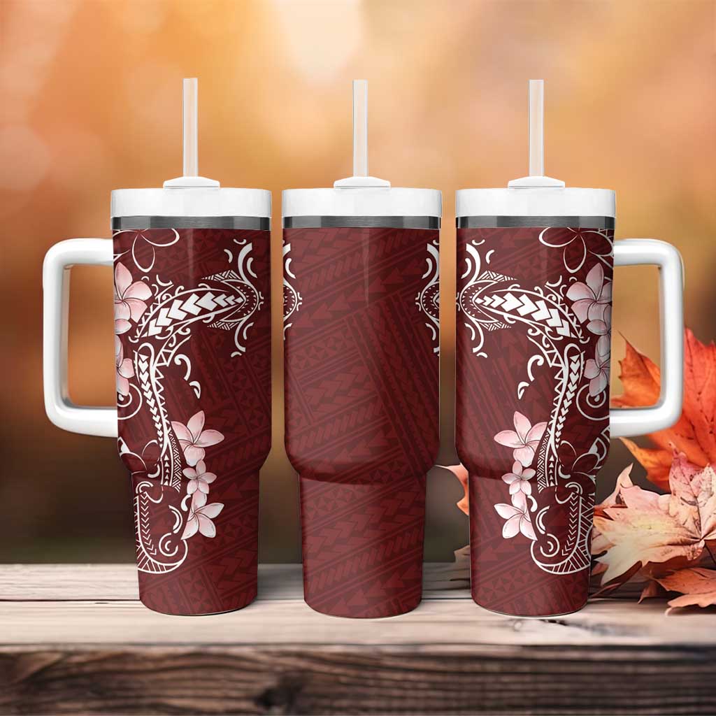 Oxblood Hawaii Tumbler With Handle Hammerhead Shark Tattoo Curve Polynesian - Polynesian Pride