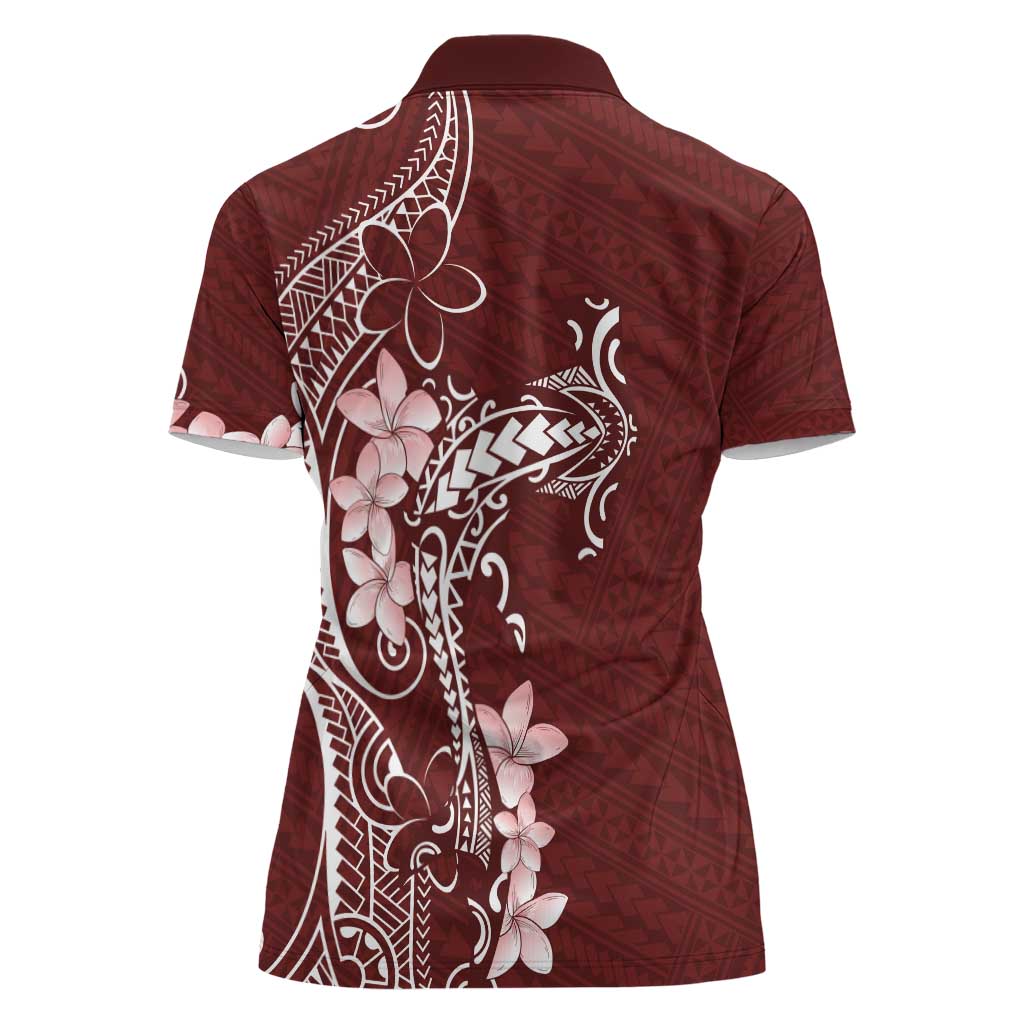Oxblood Hawaii Women Polo Shirt Hammerhead Shark Tattoo Curve Polynesian - Polynesian Pride