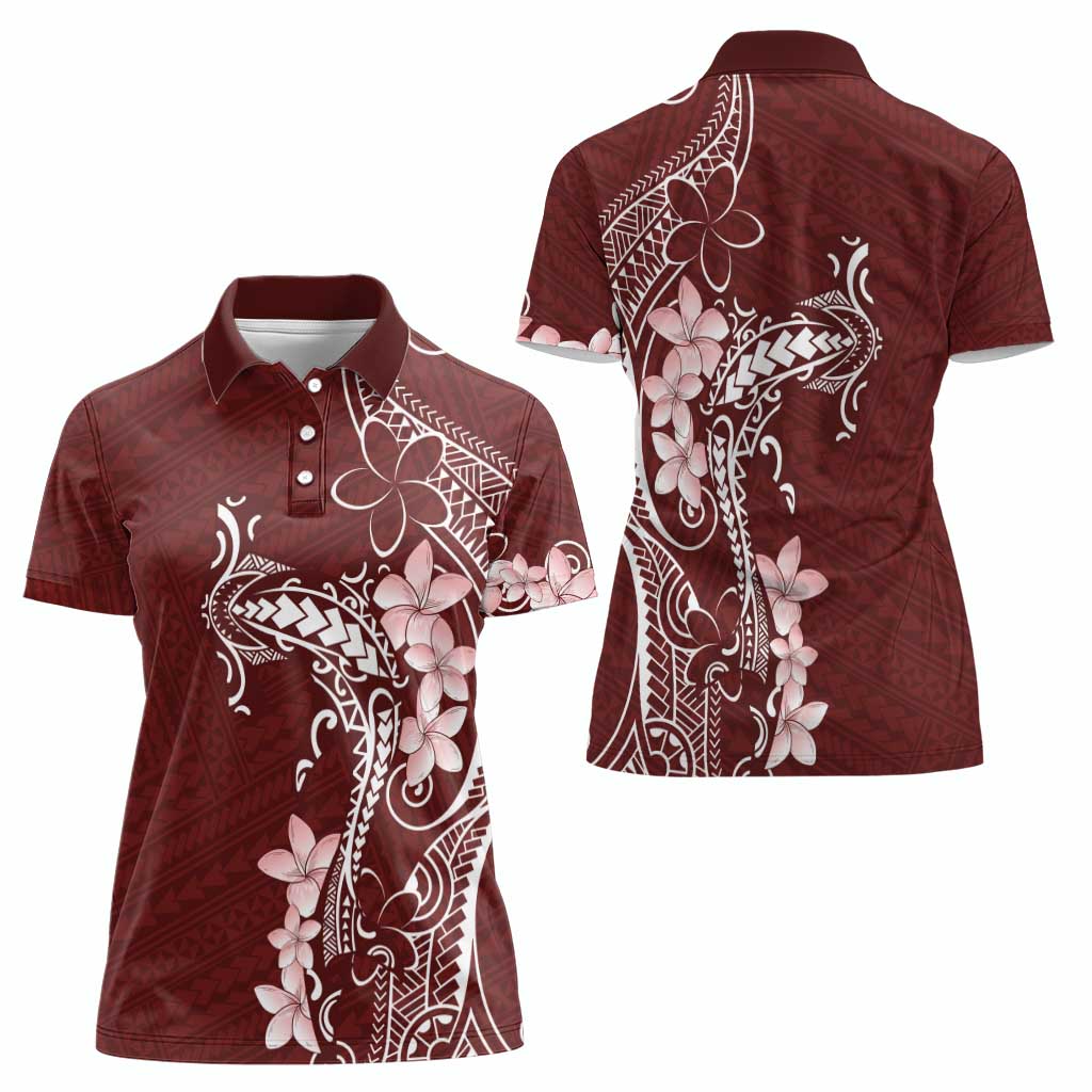 Oxblood Hawaii Women Polo Shirt Hammerhead Shark Tattoo Curve Polynesian - Polynesian Pride