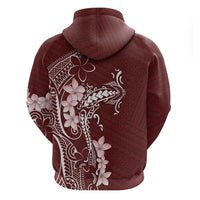 Oxblood Hawaii Zip Hoodie Hammerhead Shark Tattoo Curve Polynesian - Polynesian Pride