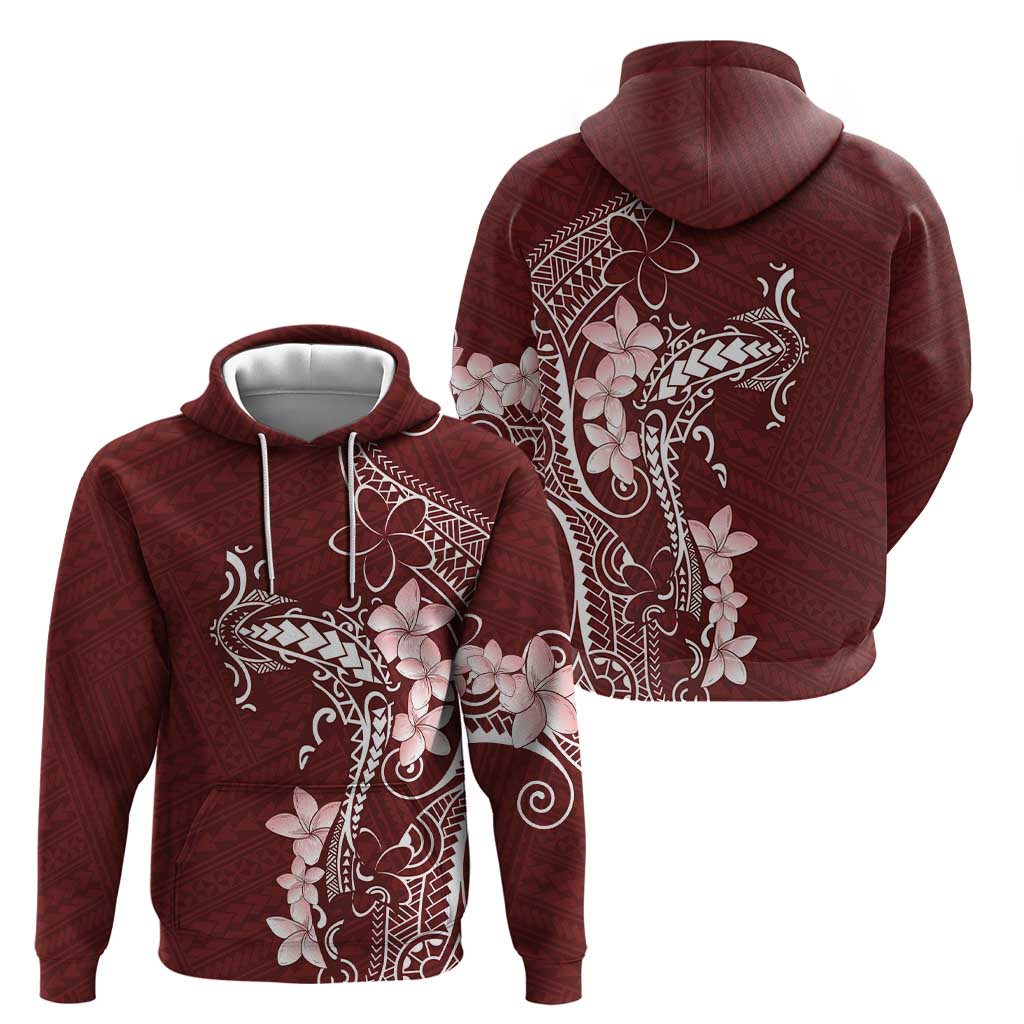 Oxblood Hawaii Zip Hoodie Hammerhead Shark Tattoo Curve Polynesian - Polynesian Pride