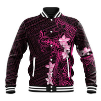 Pink Hawaii Baseball Jacket Hammerhead Shark Tattoo Curve Polynesian - Polynesian Pride