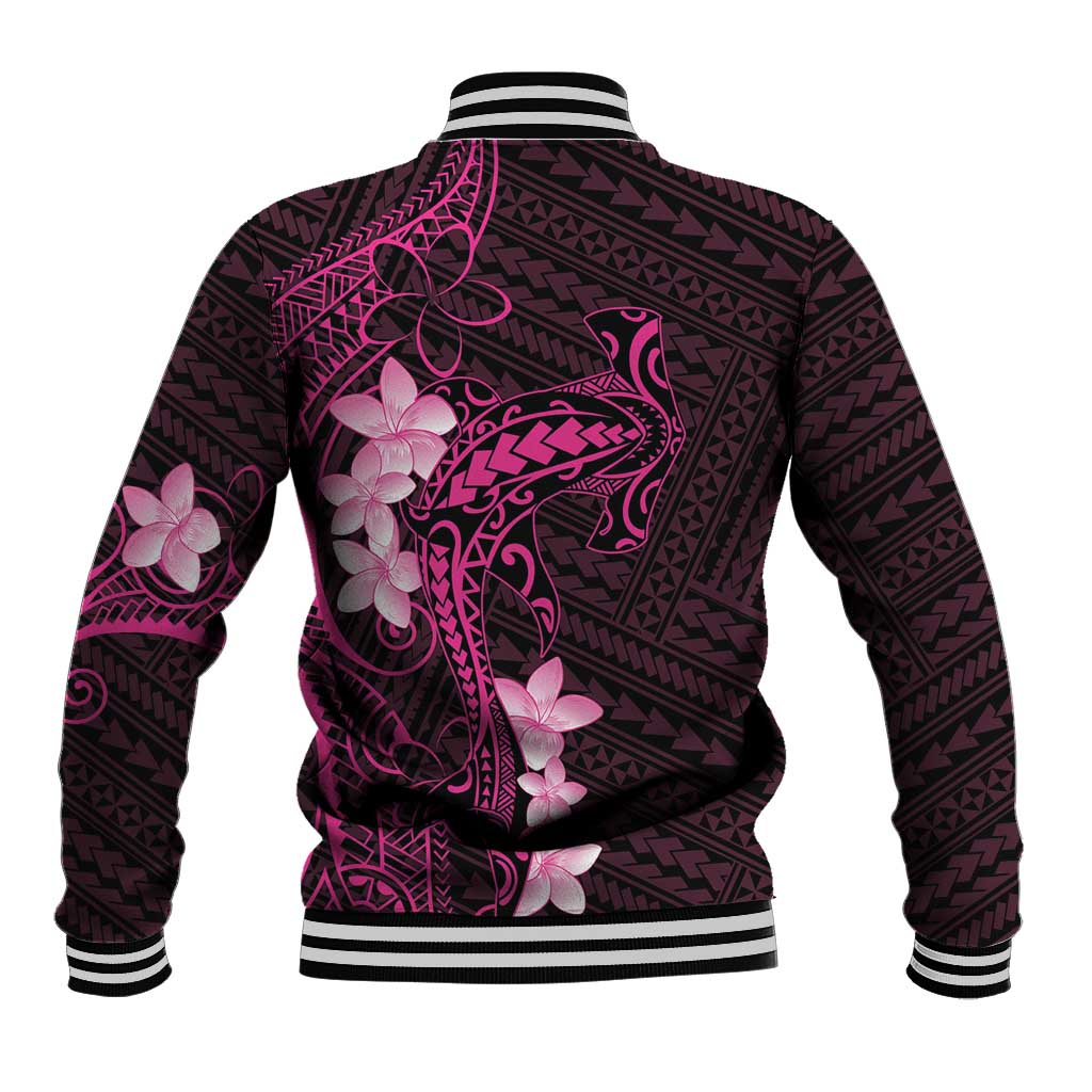 Pink Hawaii Baseball Jacket Hammerhead Shark Tattoo Curve Polynesian - Polynesian Pride