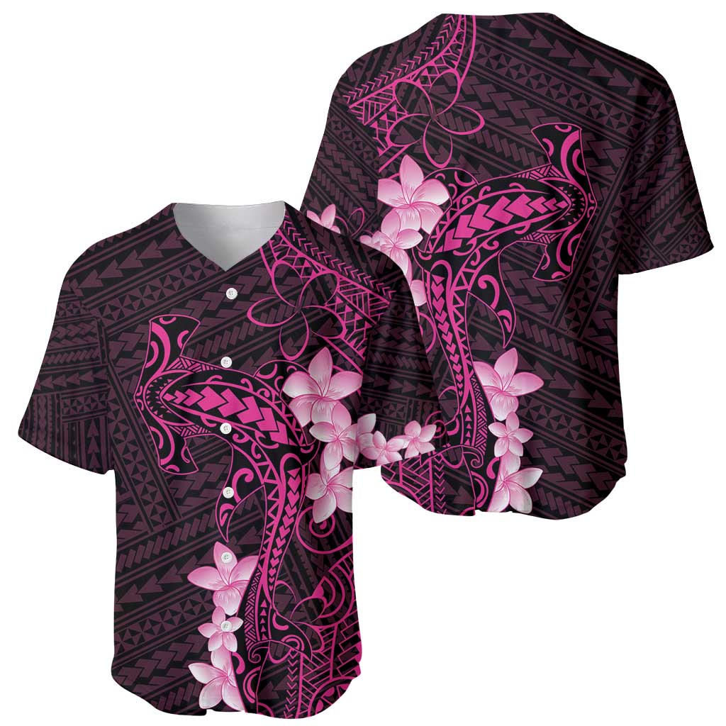 Pink Hawaii Baseball Jersey Hammerhead Shark Tattoo Curve Polynesian - Polynesian Pride