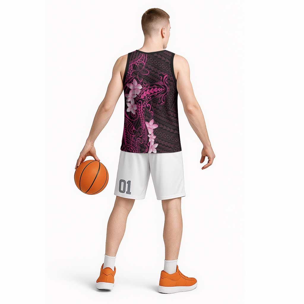 Pink Hawaii Basketball Jersey Hammerhead Shark Tattoo Curve Polynesian - Polynesian Pride