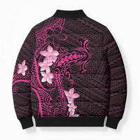 Pink Hawaii Bomber Puffer Jacket Hammerhead Shark Tattoo Curve Polynesian - Polynesian Pride
