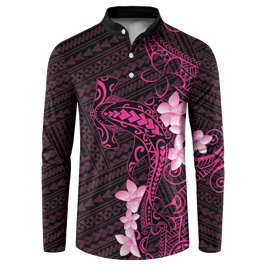 Pink Hawaii Button Sweatshirt Hammerhead Shark Tattoo Curve Polynesian - Polynesian Pride