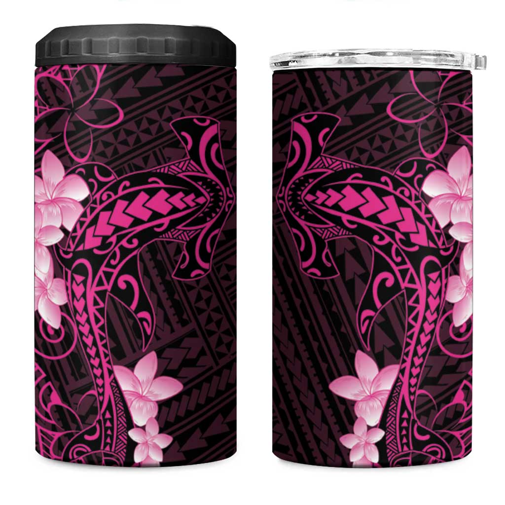 Pink Hawaii 4 in 1 Can Cooler Tumbler Hammerhead Shark Tattoo Curve Polynesian - Polynesian Pride