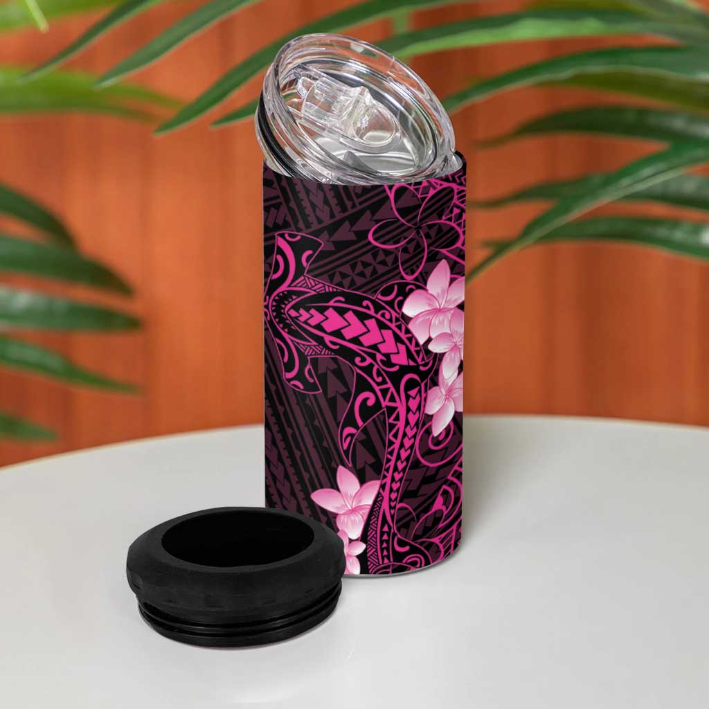 Pink Hawaii 4 in 1 Can Cooler Tumbler Hammerhead Shark Tattoo Curve Polynesian - Polynesian Pride