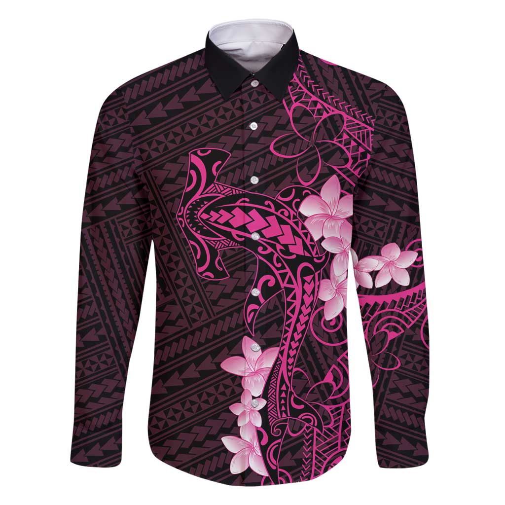 Pink Hawaii Family Matching Long Sleeve Bodycon Dress and Hawaiian Shirt Hammerhead Shark Tattoo Curve Polynesian - Polynesian Pride