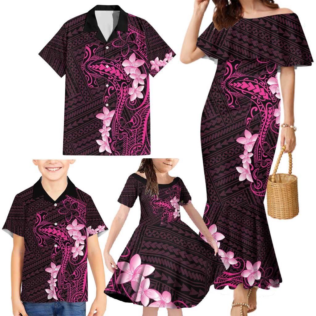 Pink Hawaii Family Matching Mermaid Dress and Hawaiian Shirt Hammerhead Shark Tattoo Curve Polynesian - Polynesian Pride