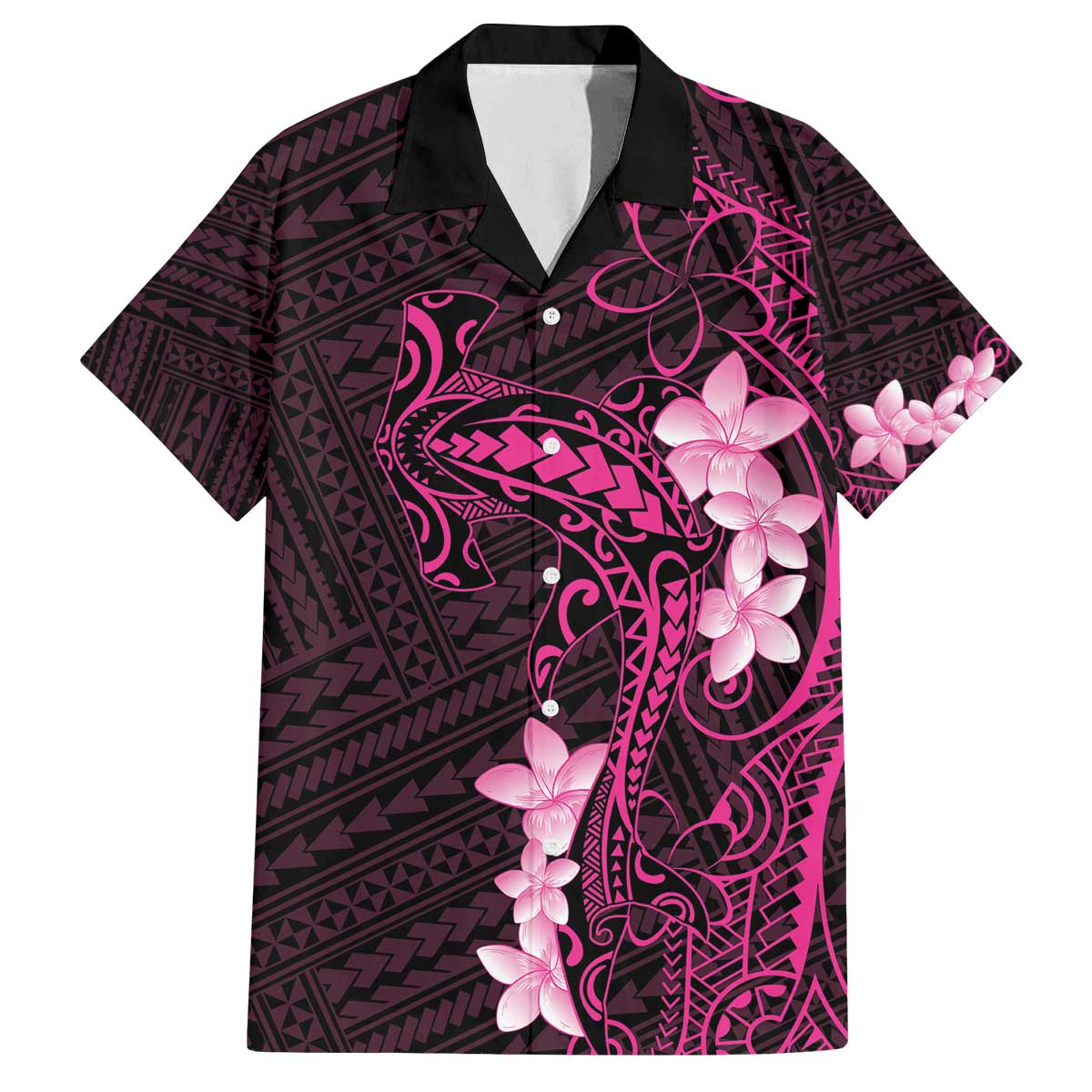 Pink Hawaii Family Matching Off The Shoulder Long Sleeve Dress and Hawaiian Shirt Hammerhead Shark Tattoo Curve Polynesian - Polynesian Pride