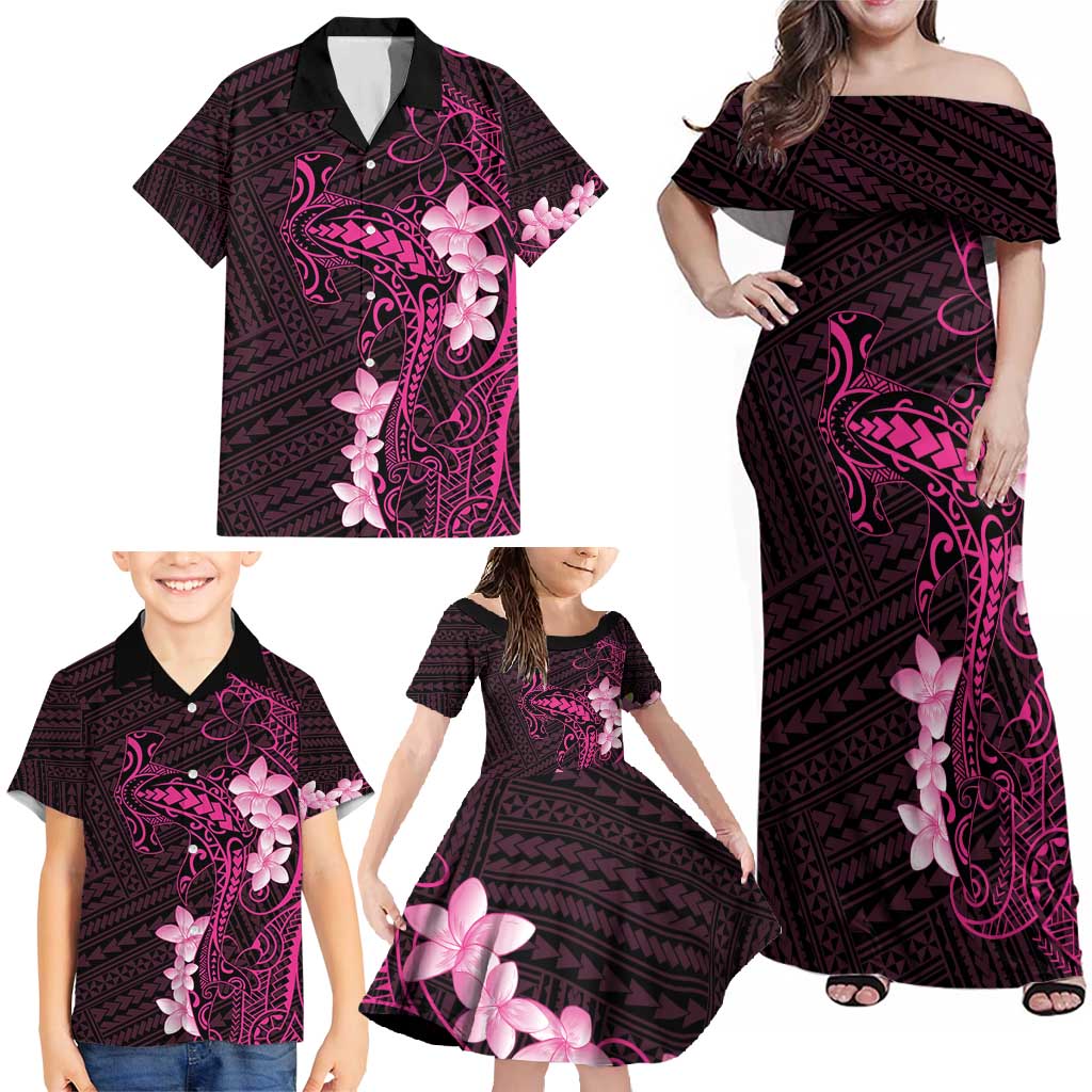 Pink Hawaii Family Matching Off Shoulder Maxi Dress and Hawaiian Shirt Hammerhead Shark Tattoo Curve Polynesian - Polynesian Pride