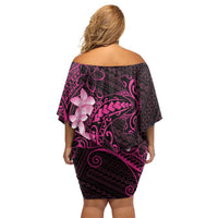 Pink Hawaii Family Matching Off Shoulder Short Dress and Hawaiian Shirt Hammerhead Shark Tattoo Curve Polynesian - Polynesian Pride