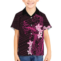 Pink Hawaii Family Matching Short Sleeve Bodycon Dress and Hawaiian Shirt Hammerhead Shark Tattoo Curve Polynesian - Polynesian Pride