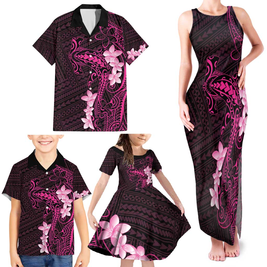 Pink Hawaii Family Matching Tank Maxi Dress and Hawaiian Shirt Hammerhead Shark Tattoo Curve Polynesian - Polynesian Pride