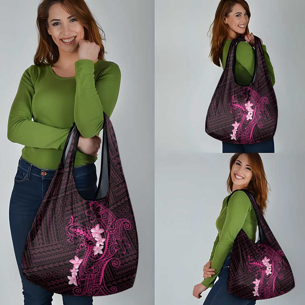 Pink Hawaii Grocery Bag Hammerhead Shark Tattoo Curve Polynesian - Polynesian Pride