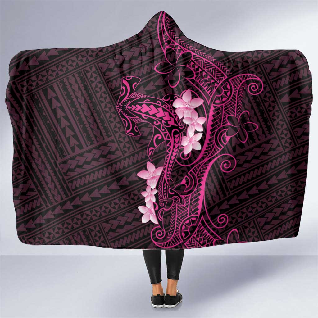 Pink Hawaii Hooded Blanket Hammerhead Shark Tattoo Curve Polynesian - Polynesian Pride