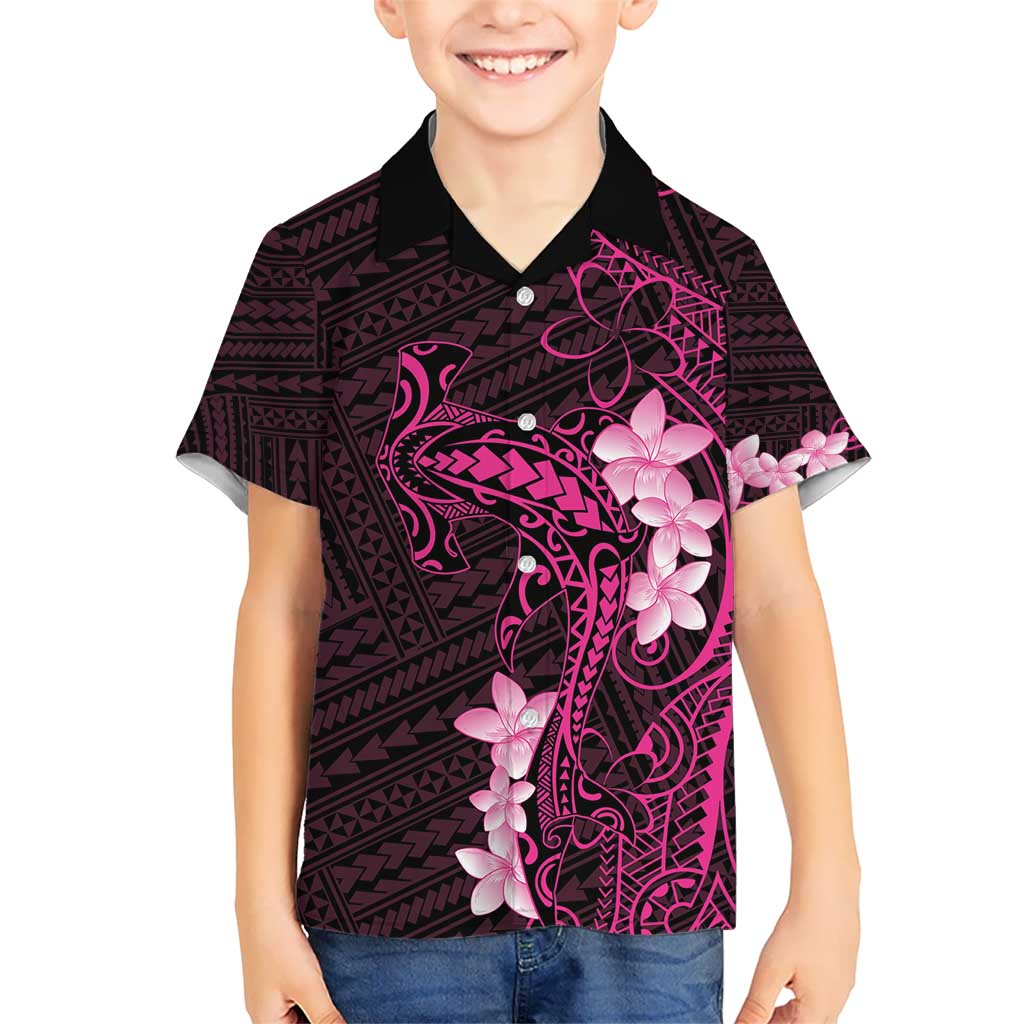 Pink Hawaii Kid Hawaiian Shirt Hammerhead Shark Tattoo Curve Polynesian - Polynesian Pride
