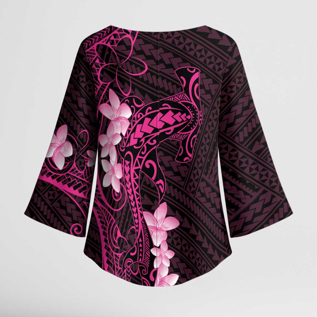 Pink Hawaii Kimono Sleeve Blouse Hammerhead Shark Tattoo Curve Polynesian - Polynesian Pride