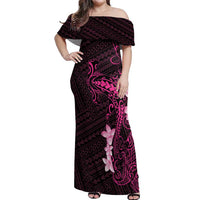 Pink Hawaii Off Shoulder Maxi Dress Hammerhead Shark Tattoo Curve Polynesian - Polynesian Pride