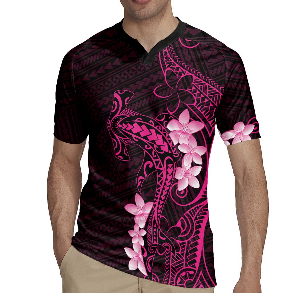 Pink Hawaii Rugby Jersey Hammerhead Shark Tattoo Curve Polynesian - Polynesian Pride